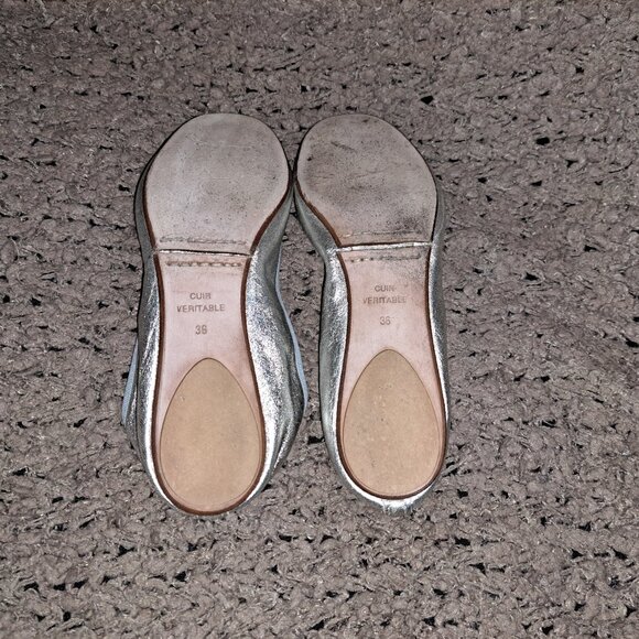 BAGLLERINA-Silver Leather Foldable Ballet Flats-Sz 36-Excellent - Picture 8 of 9